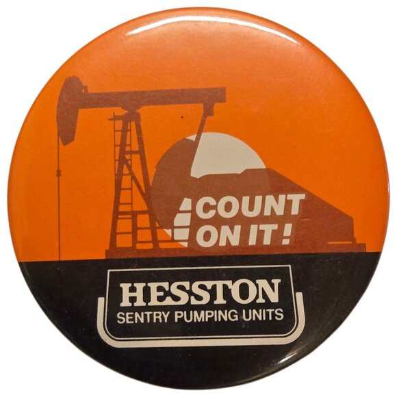 Vintage Hesston Sentry Pumping Units Promotional Pinback Button Orange Pin - Picture 10 of 12